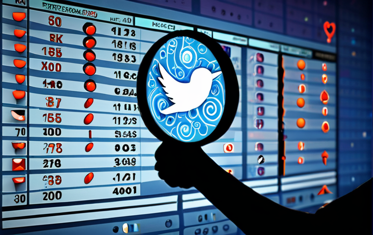 **Image:** A complex candlestick chart overlaid with RSI and MACD indicators, glowing faintly, with a magnifying glass focusing on a "Head and Shoulders" pattern. In the background, faint Twitter bird logos and Reddit icons swirl, suggesting social media influence. The style should be technical and slightly surreal, reminiscent of financial analysis reports.